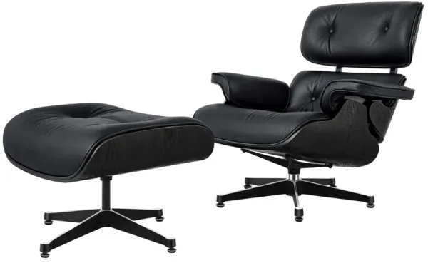 Tufted Genuine Leather Swivel Lounge Chair with Ottoman 35" - Black