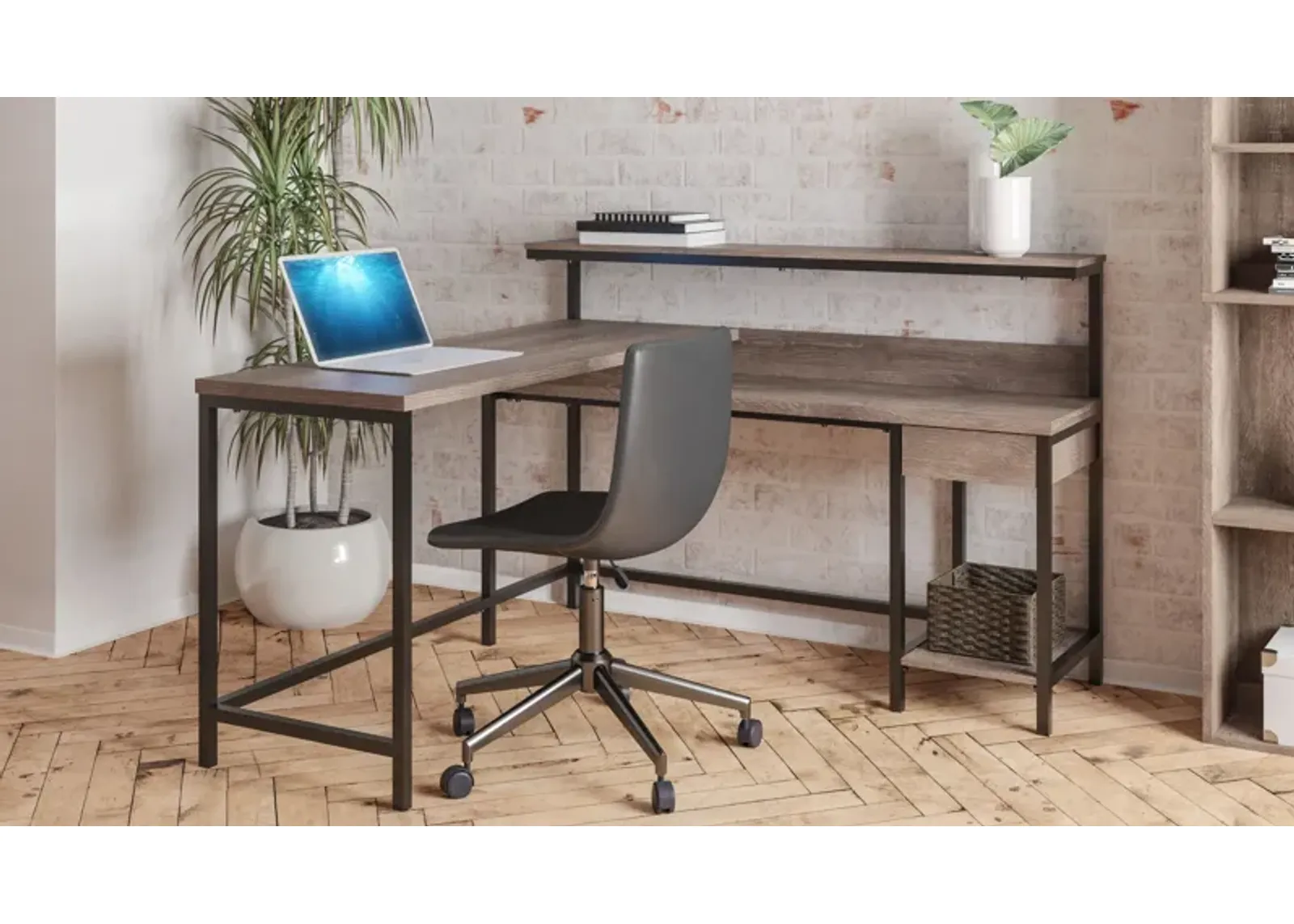 Arlenbry - L-Desk With Storage, Bookcase, Swivel Desk Chair