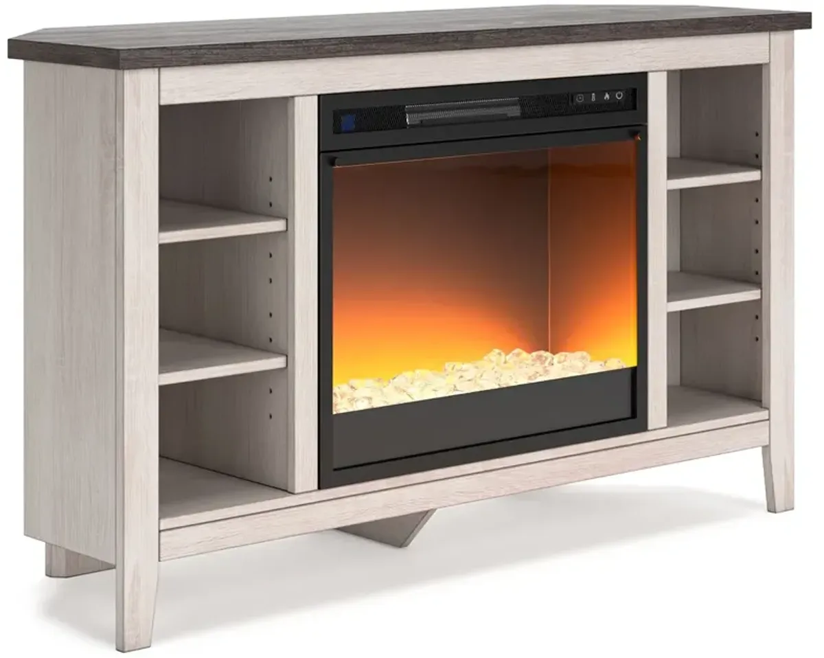 Dorrinson - Corner TV Stand With Fireplace Insert