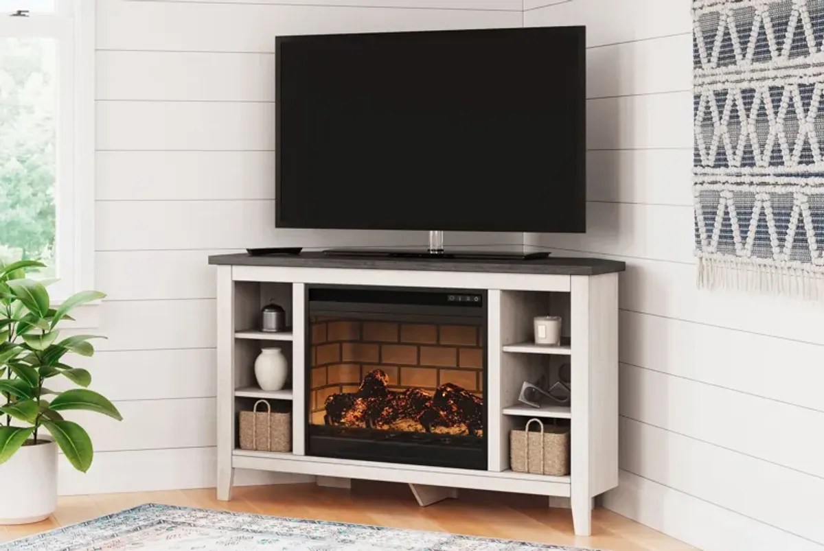 Dorrinson - Corner TV Stand With Fireplace Insert