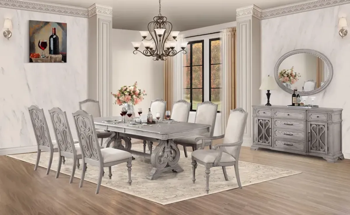 Weathered Dark-Gray 9-Piece Trestle Dining Set with 18″ Leaf