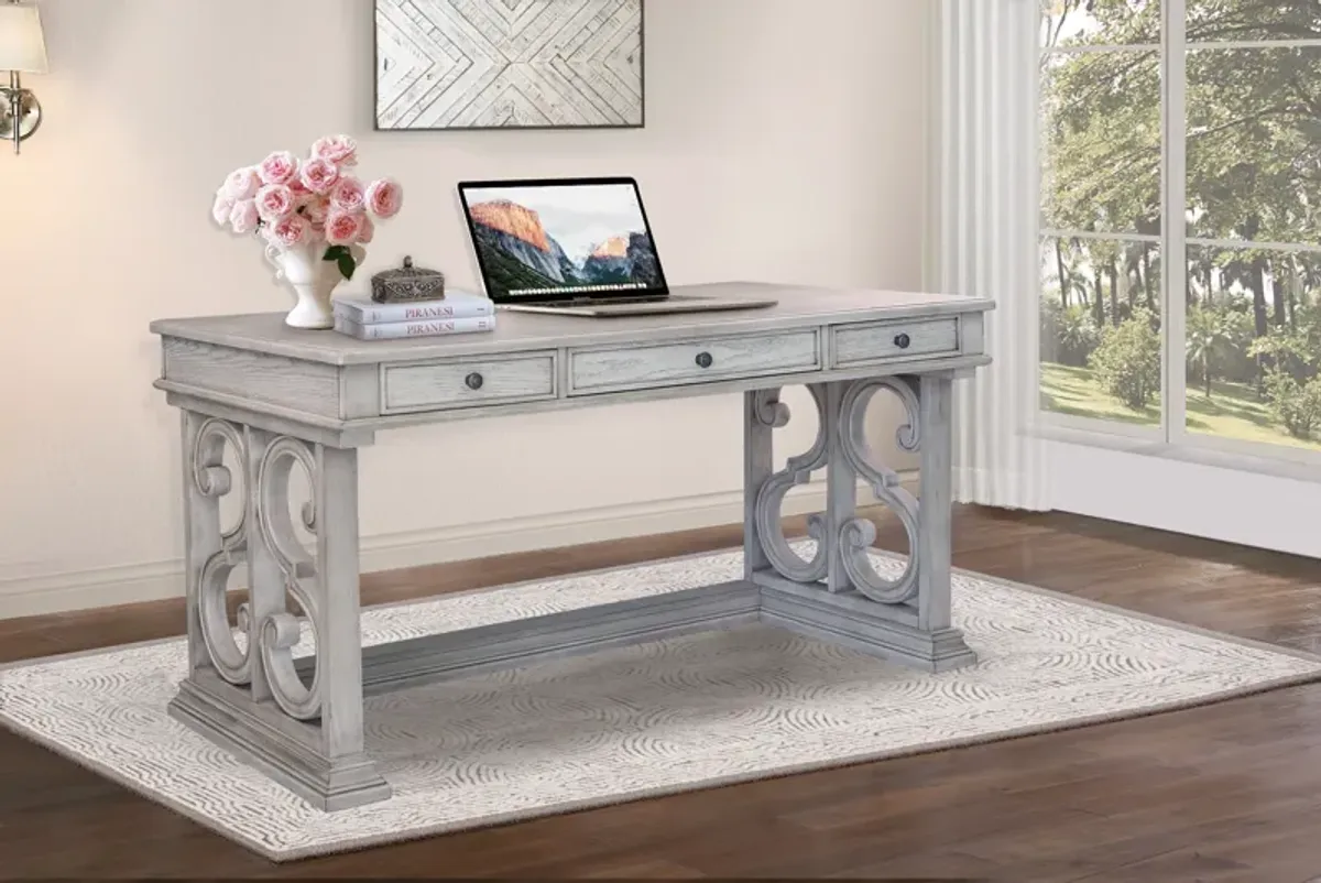 60″ Scroll-Base Writing Desk — Dark Gray, 3 Drawers