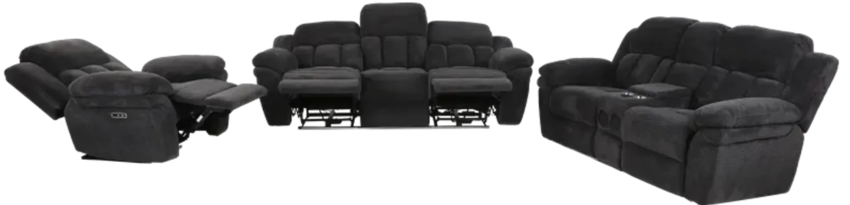 3 Piece Living Room Set: Power Reclining Sofa, Power Reclining Chair, Stationary Loveseat