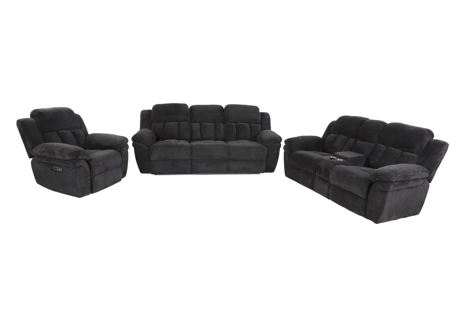 3 Piece Living Room Set: Power Reclining Sofa, Power Reclining Chair, Stationary Loveseat