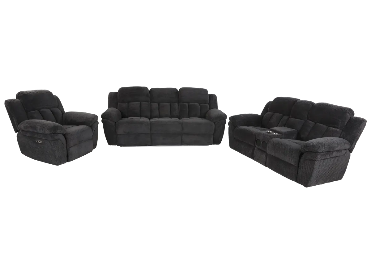 3 Piece Living Room Set: Power Reclining Sofa, Power Reclining Chair, Stationary Loveseat