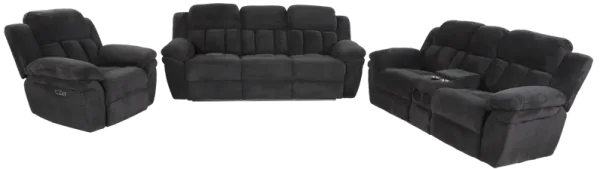 3 Piece Living Room Set: Power Reclining Sofa, Power Reclining Chair, Stationary Loveseat