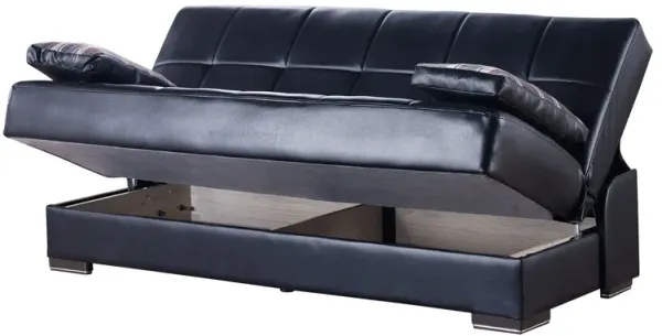 Faux Leather And Brown Convertible Futon Sleeper Sofa With Toss Pillows 42" - Black