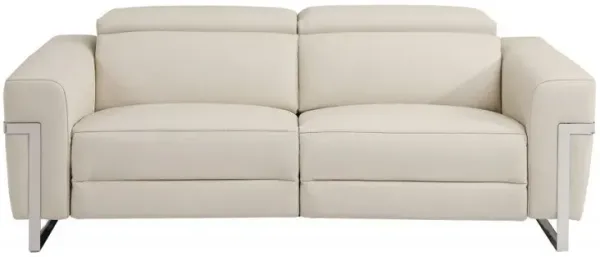 Italian Leather and Chrome Reclining Sofa 83" - Beige