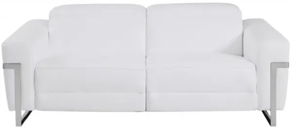 Italian Leather with Chrome Accents Reclining Sofa 83" - White