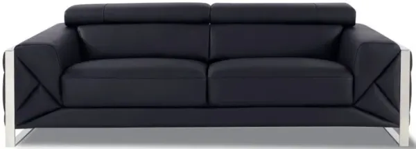 Genuine Leather Standard Sofa 89" - Black and Chrome