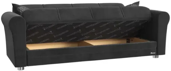 Microfiber And Silver Sleeper Sleeper Sofa With Two Toss Pillows 89" - Black