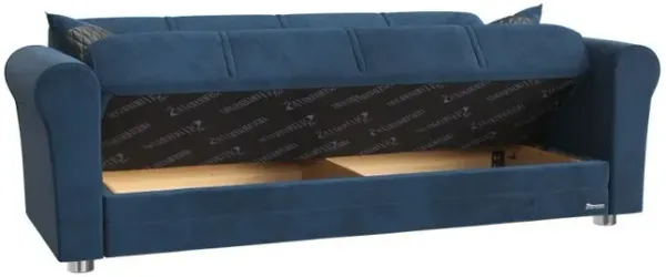 Microfiber And Silver Sleeper Sleeper Sofa With Two Toss Pillows 89" - Blue