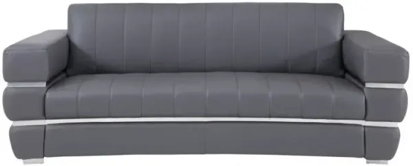 Chrome Accents Genuine Leather Standard Sofa 89" - Dark Gray