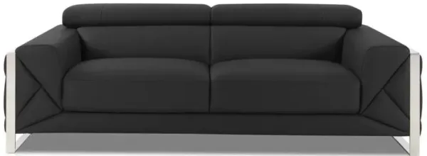 Genuine Leather Standard Sofa 89" - Dark Gray and Chrome