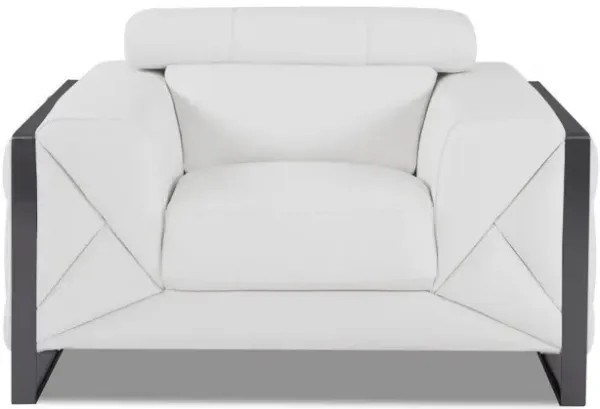Genuine Leather Standard Sofa 89" - White and Chrome