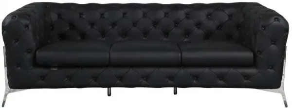 Genuine Tufted Leather and Chrome Standard Sofa 93" - Black