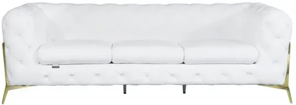 Genuine Tufted Leather Standard Sofa 93" - White Gold