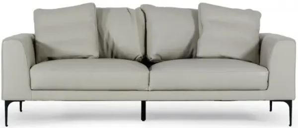 Contemporary 87" Light Gray Leather Sofa