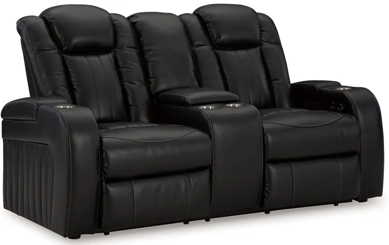 Caveman Den - Midnight - Power Reclining Loveseat With Console/ Adj Hdrst