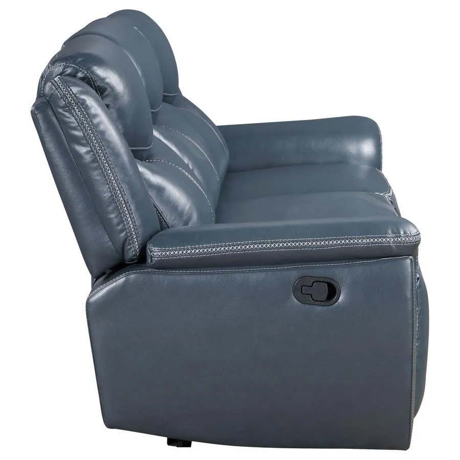 Sloane - Upholstered Motion Reclining Sofa With Drop Down Table - Blue