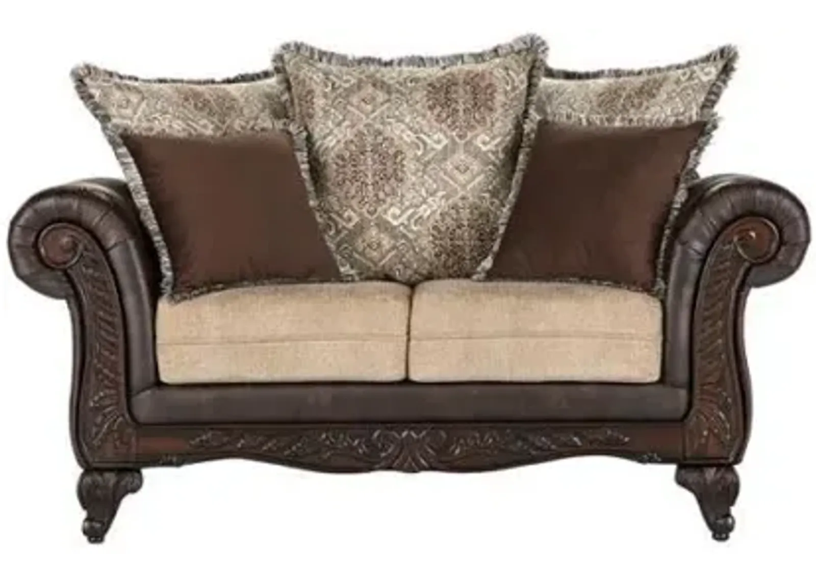 Elmbrook - Upholstered Rolled Arm Loveseat - Brown