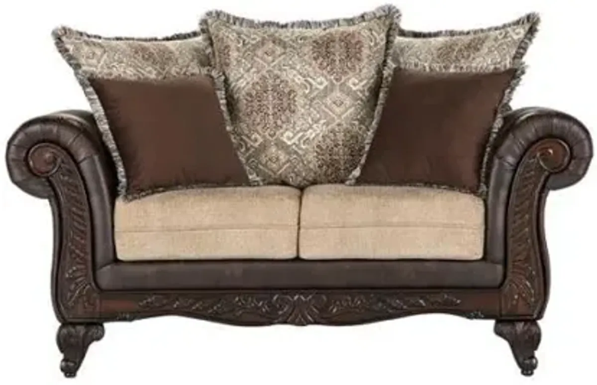 Elmbrook - Upholstered Rolled Arm Loveseat - Brown