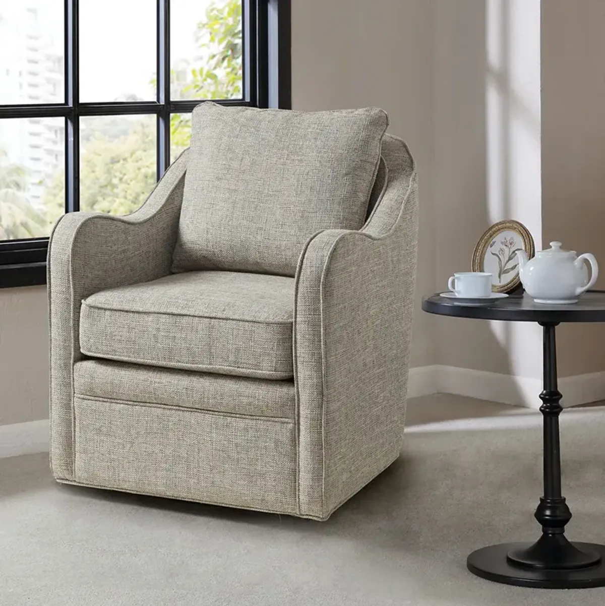 Brianne - Wide Seat Swivel Arm Chair - Gray Multi