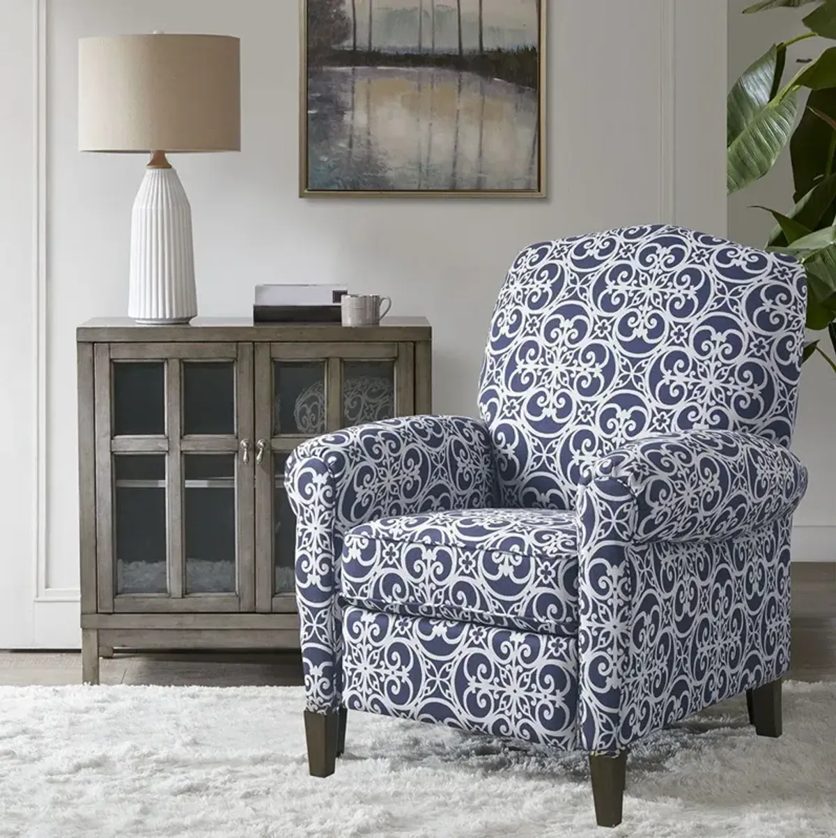 Kirby - Push Back Recliner - Navy Multi