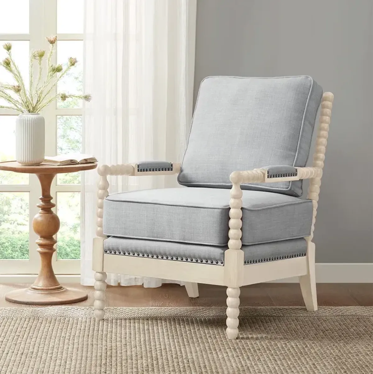 Donohue - Accent Arm Chair - Light Blue / Antique Cream