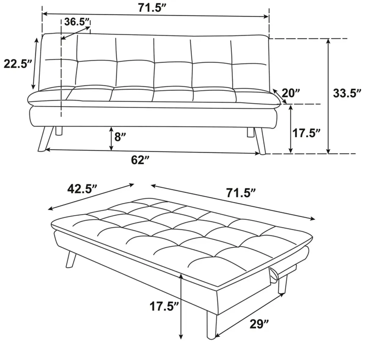 Scout - Upholstered Tufted Convertible Sofa Bed - Gray