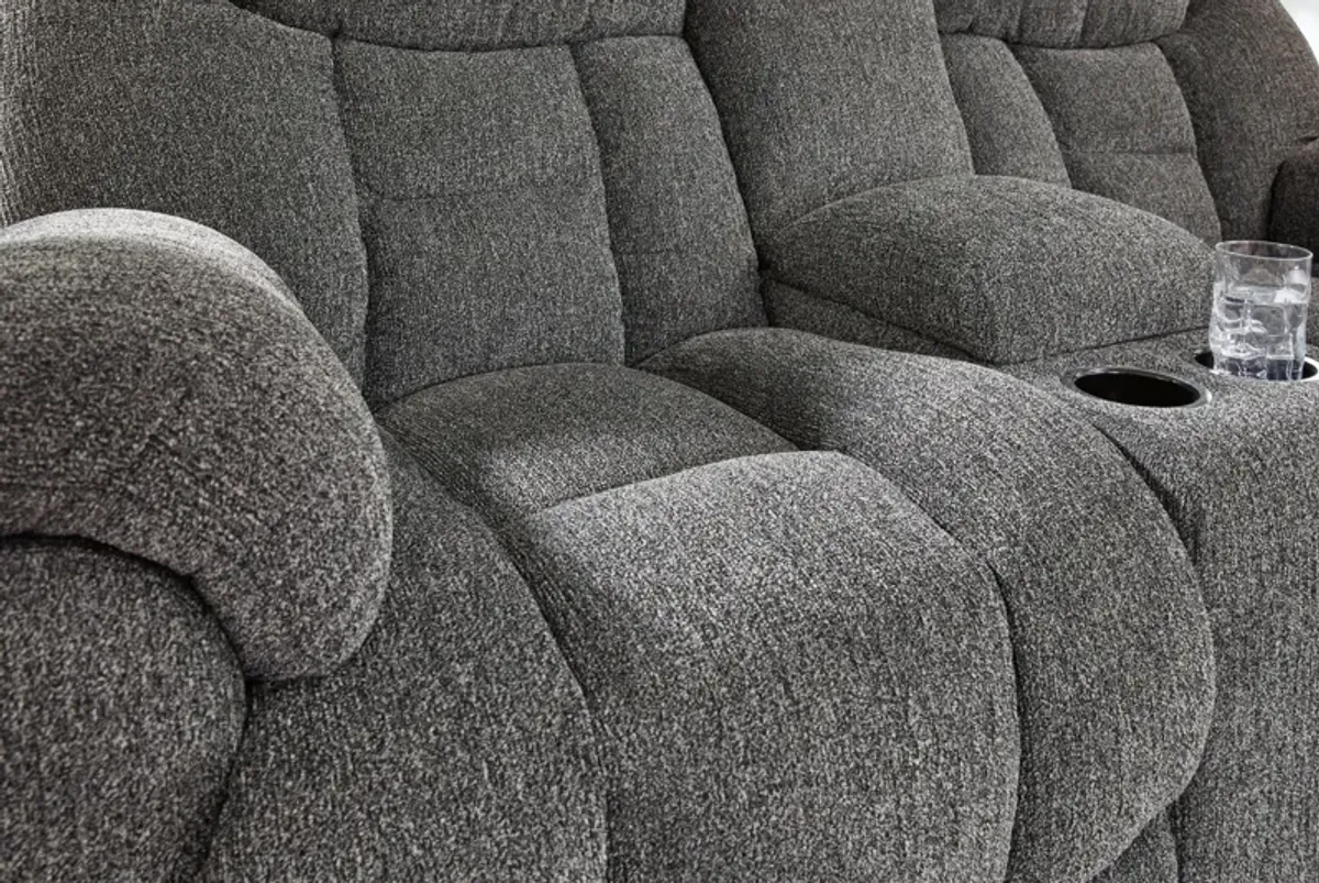 Foreside - Charcoal - Dbl Reclining Loveseat With Console