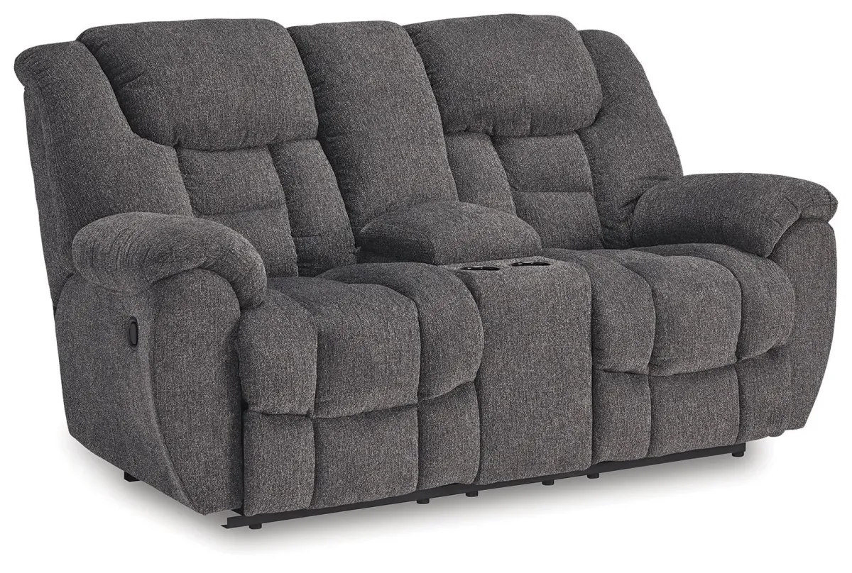 Foreside - Charcoal - Dbl Reclining Loveseat With Console