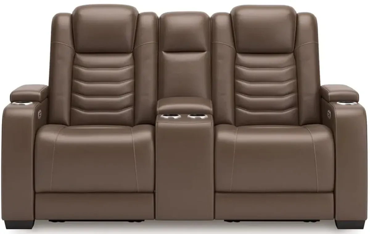 High Impact - Tobacco - Power Reclining Loveseat With Console / Adj Hdrst