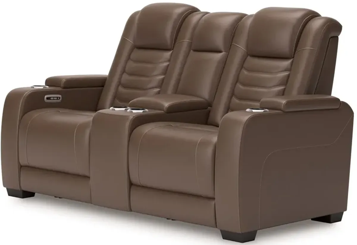 High Impact - Tobacco - Power Reclining Loveseat With Console / Adj Hdrst