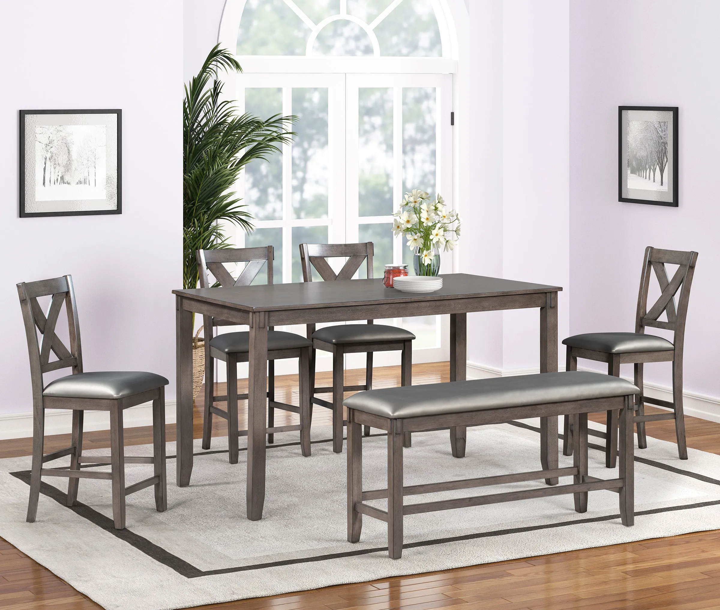 6 Piece Counter Height Dining Set with Bench