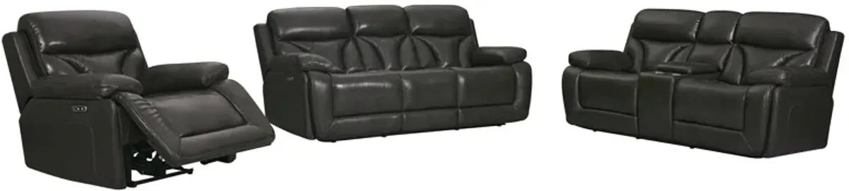 3 Piece Living Room Set: Power Reclining Sofa, Power Reclining Chair, Stationary Loveseat - Top Grain Leather