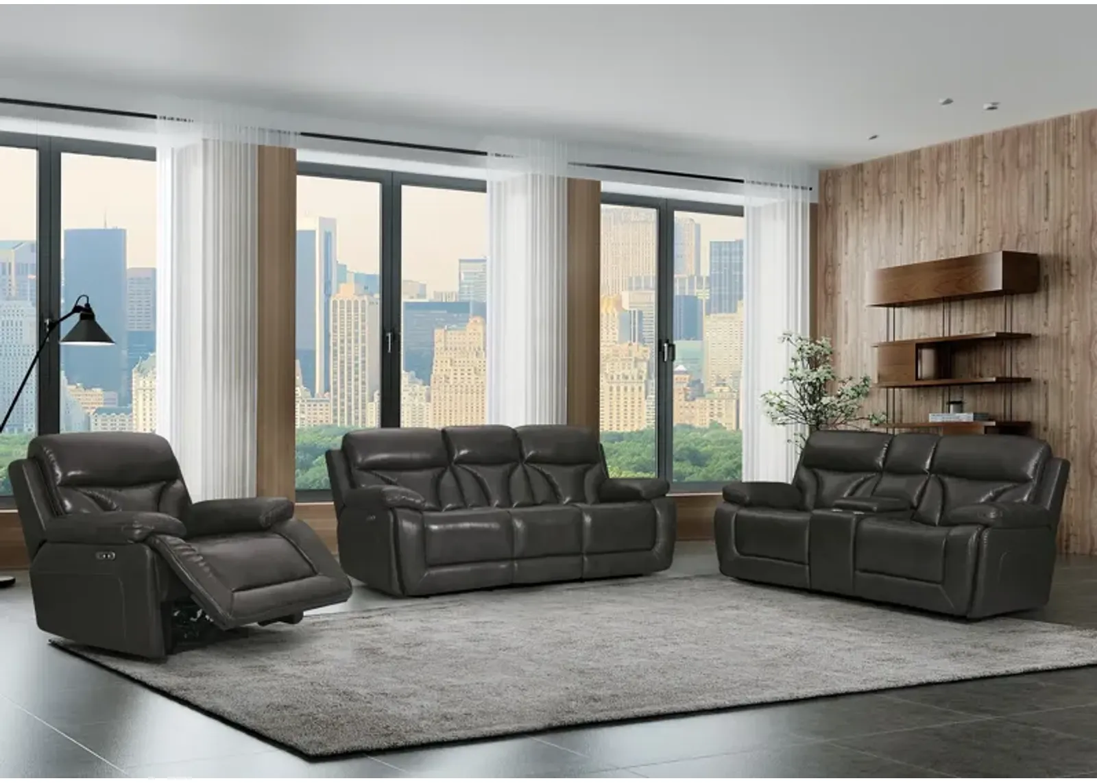 3 Piece Living Room Set: Power Reclining Sofa, Power Reclining Chair, Stationary Loveseat - Top Grain Leather