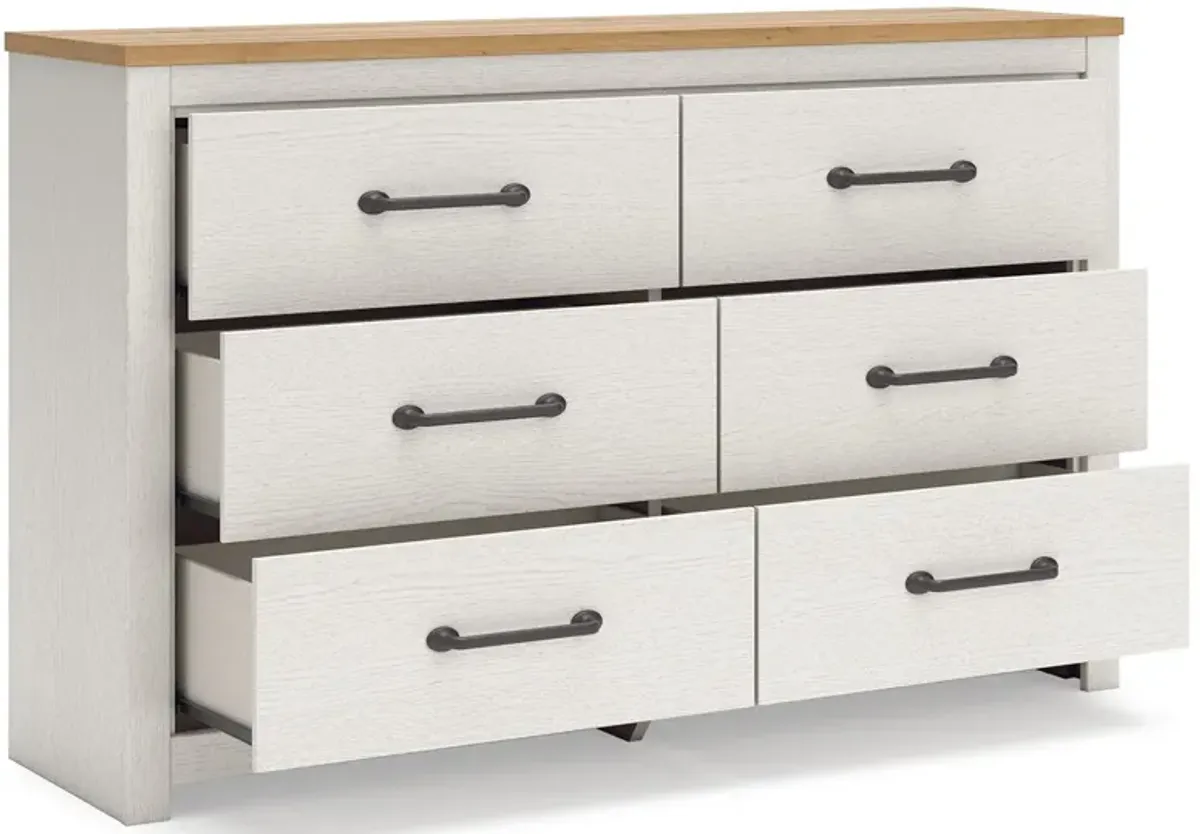 Linnocreek - White / Warm Brown - Six Drawer Dresser