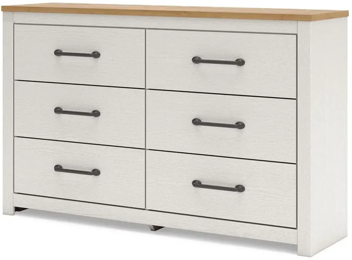 Linnocreek - White / Warm Brown - Six Drawer Dresser