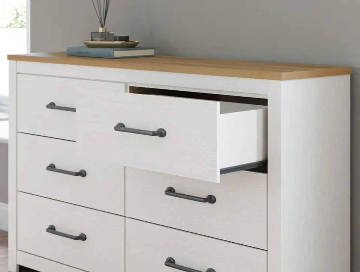 Linnocreek - White / Warm Brown - Six Drawer Dresser