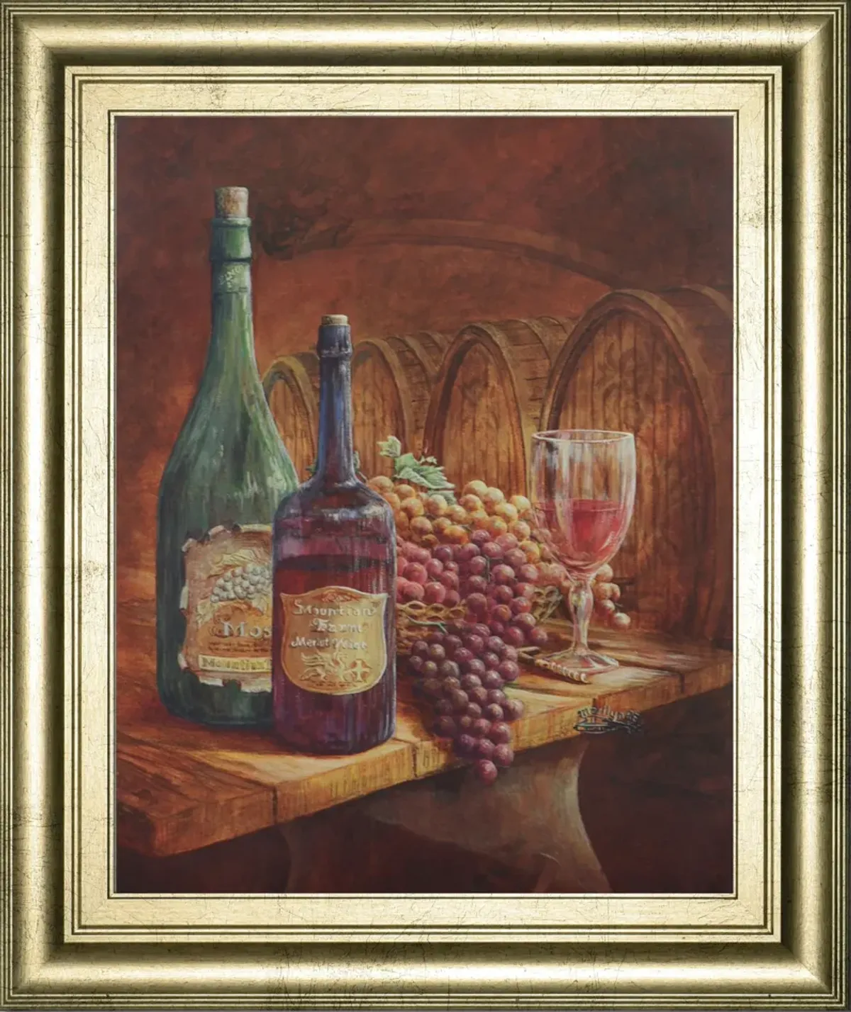 Vintage Wine IV - Framed Print Wall Art - Dark Brown