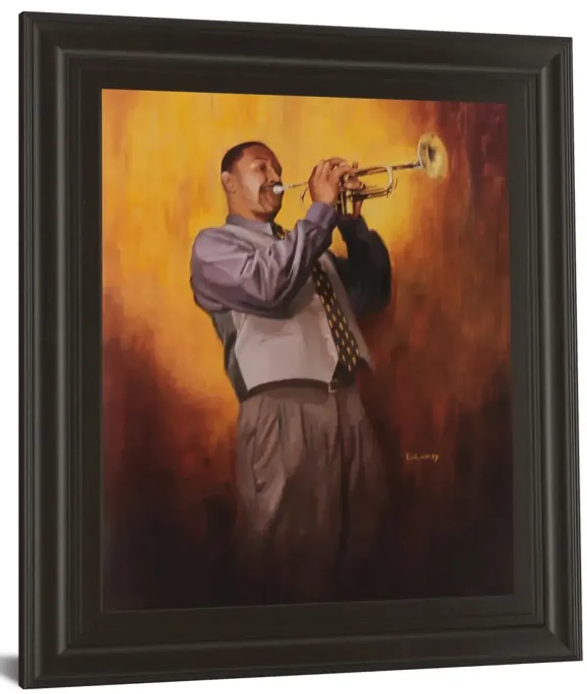 Trumpet Player - Framed Print Wall Art - Dark Gray