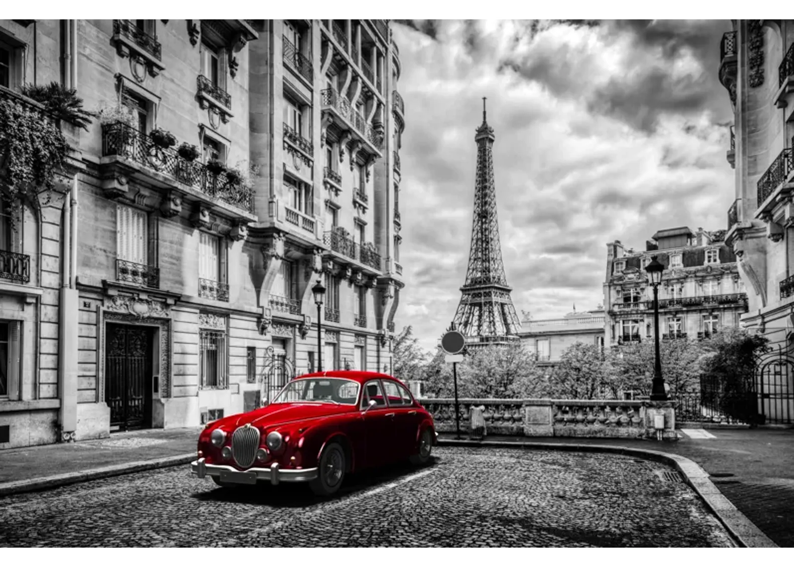 Red Car In Paris - Dark Gray