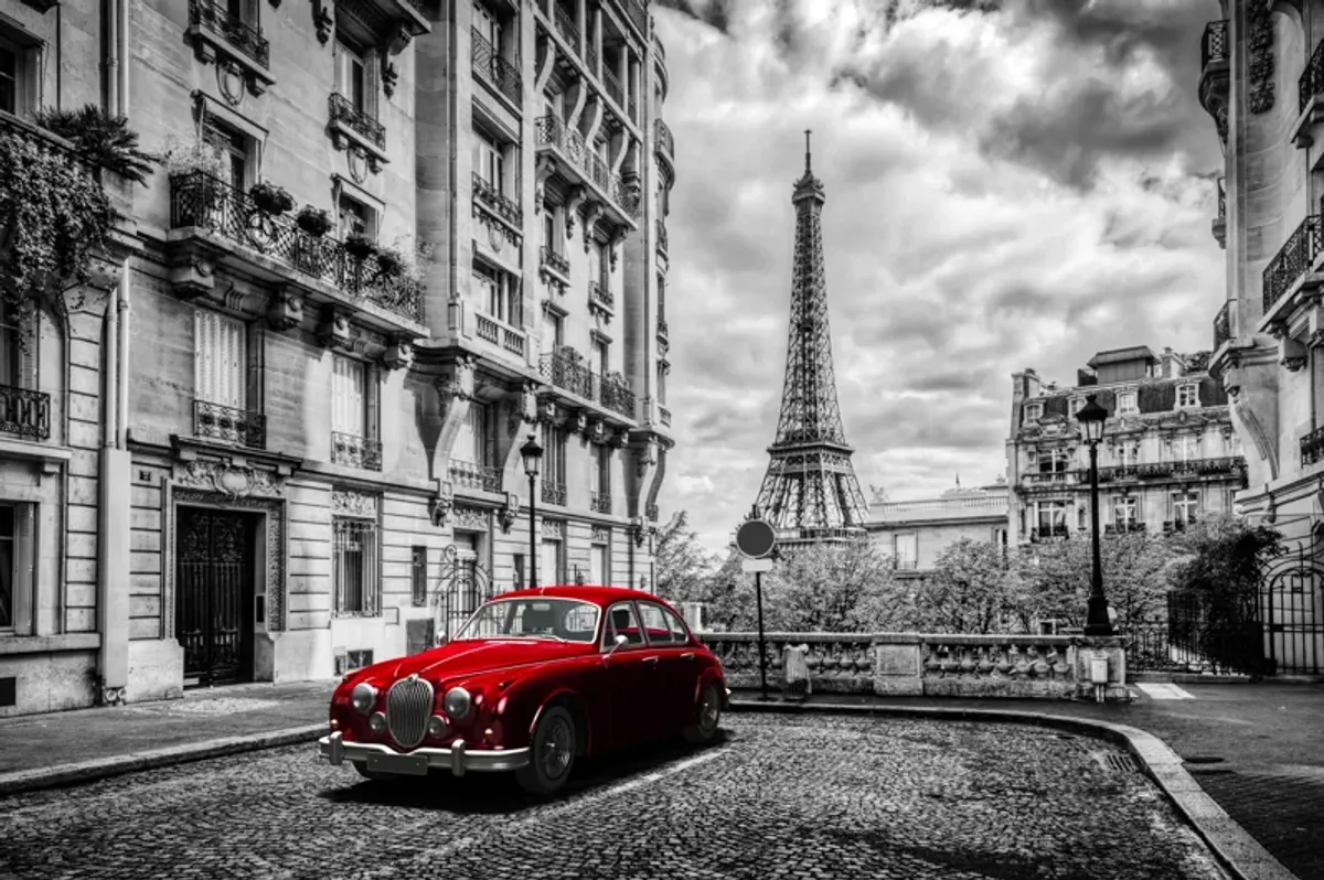 Red Car In Paris - Dark Gray