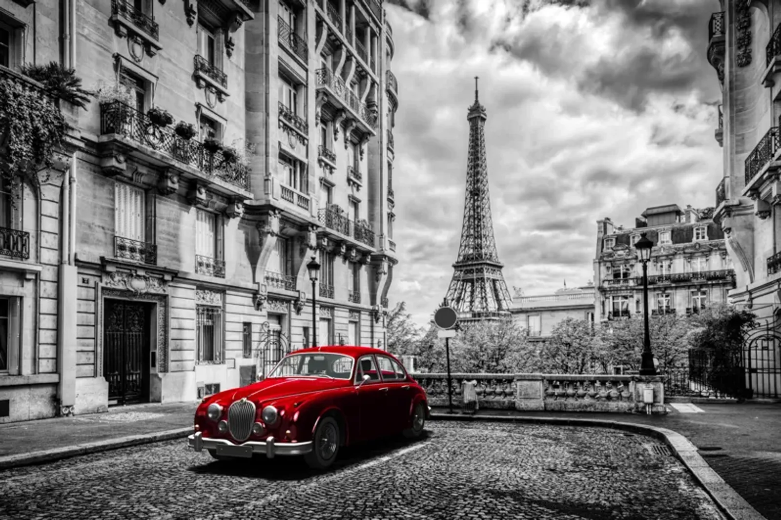 Red Car In Paris - Dark Gray