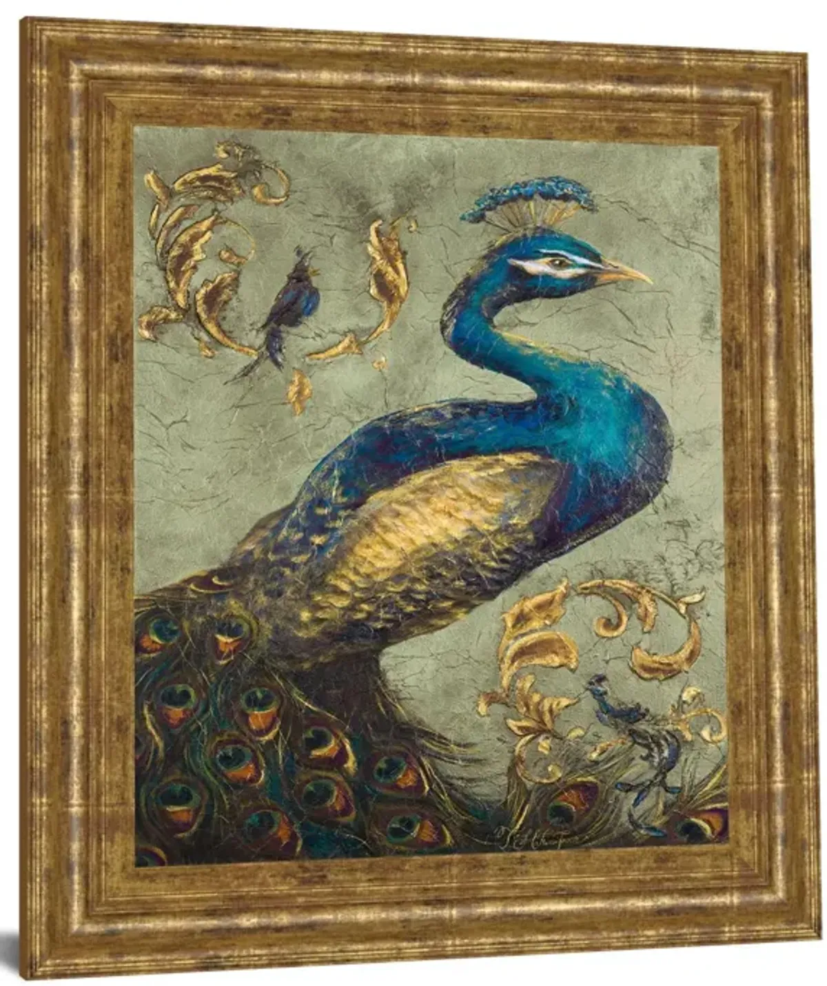 Peacock On Sage I By Tiffany Hakimipour - Framed Print Wall Art - Blue