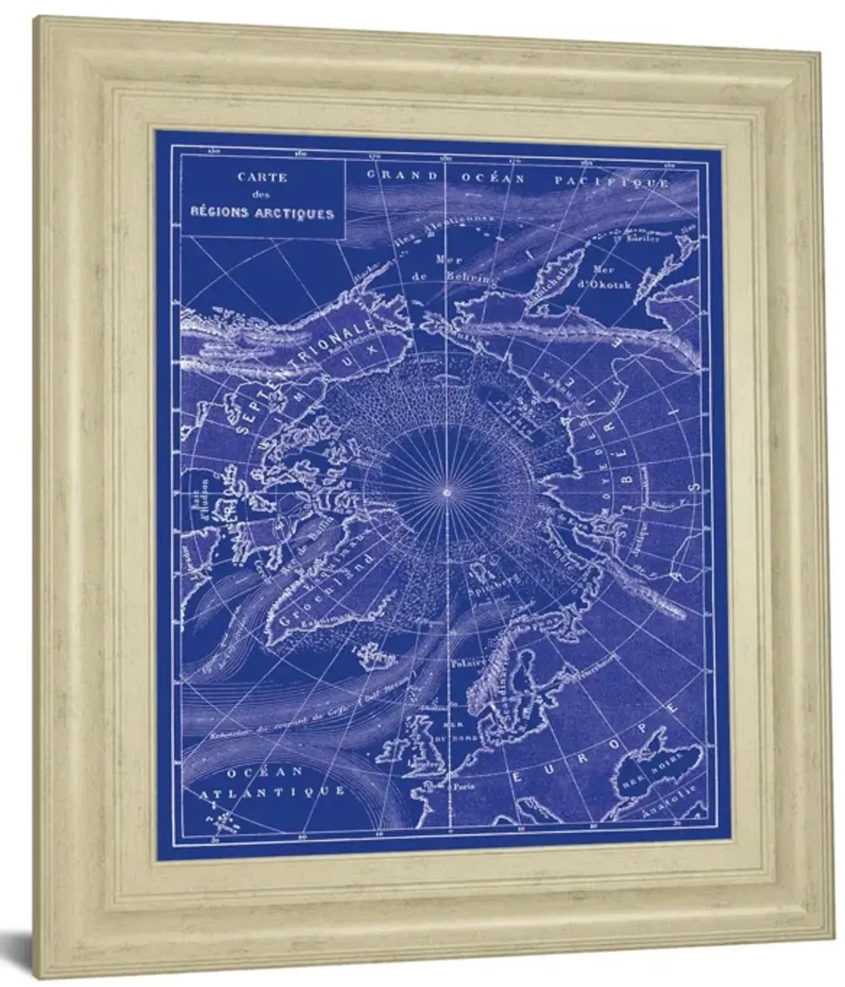 Arctic Map By The Vintage Collection - Framed Print Wall Art - Blue