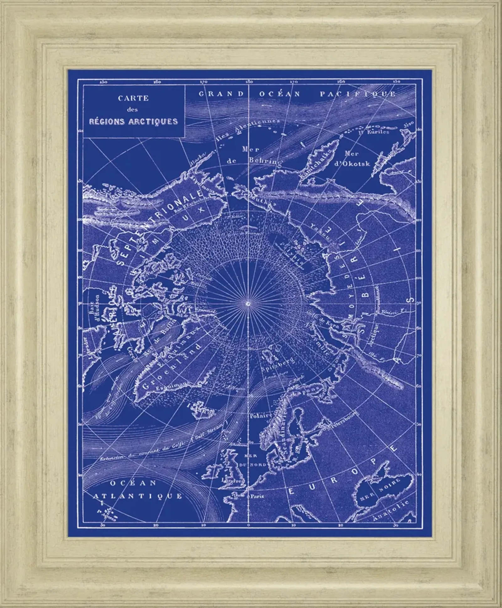 Arctic Map By The Vintage Collection - Framed Print Wall Art - Blue