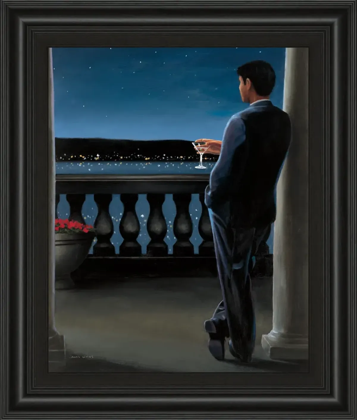 Thinking Of Her By James Wiens - Framed Print Wall Art - Blue