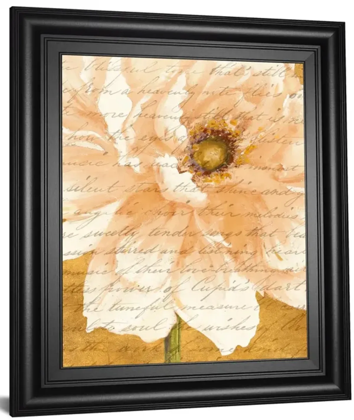 Beautiful Cream Peonies Script Il By Patricia Pinto - Framed Print Wall Art - Gold